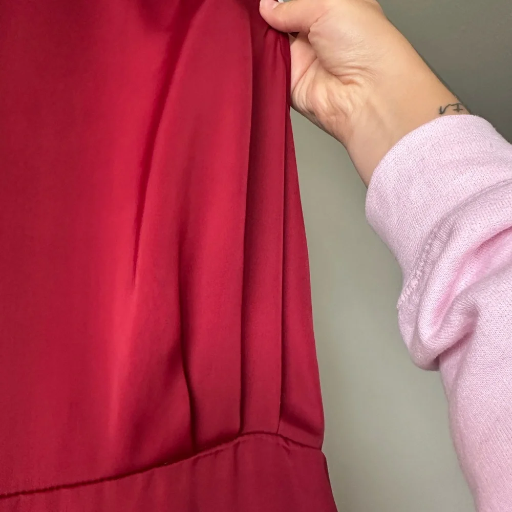 Red Mockneck Satin Formal Dress - Picture 3 of 4